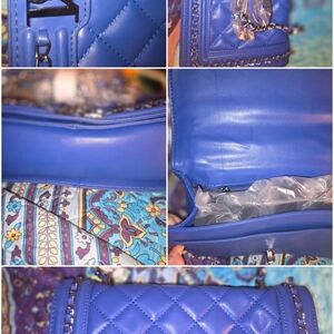 Elegant Quilted Blue Crossbody Bag with Chain Strap